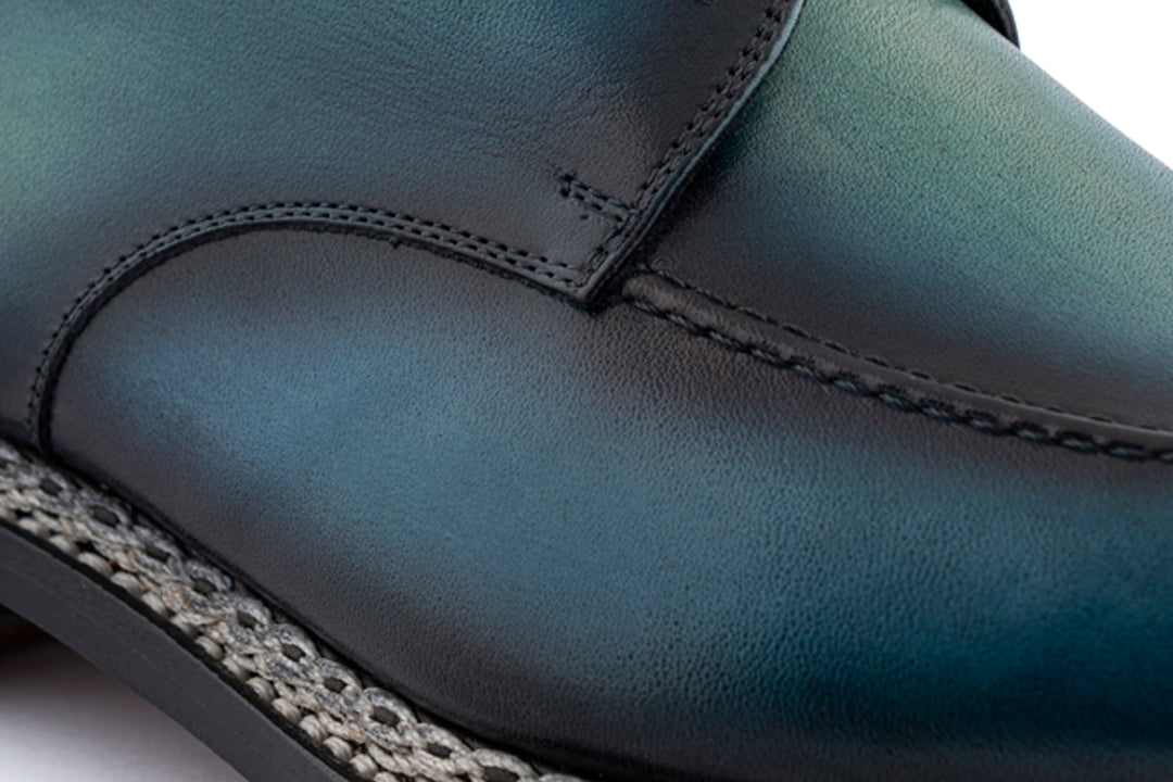 Hand -painted leather derby and Norwegian processing