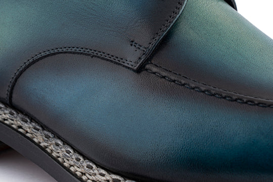 Hand -painted leather derby and Norwegian processing