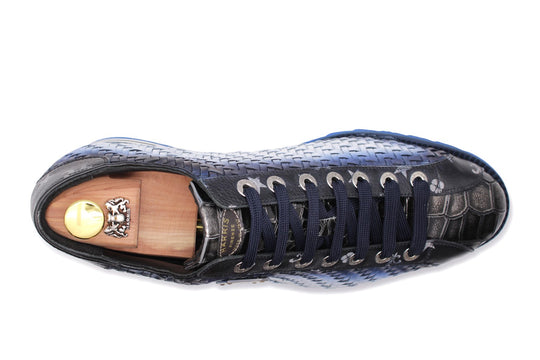 Sneakers in pelle intrecciata sfumata a mano