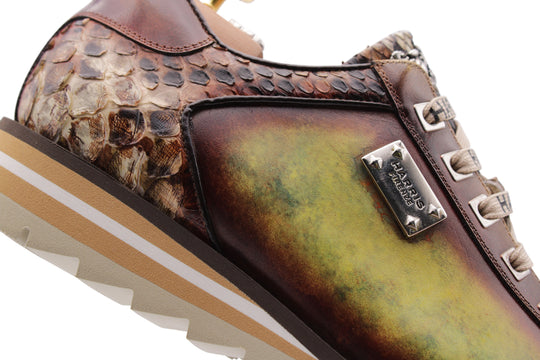 Hand -painted leather sneakers and python