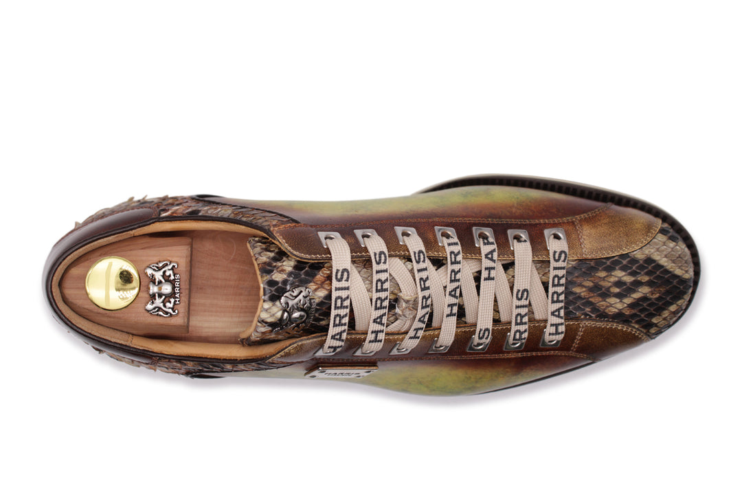Hand -painted leather sneakers and python