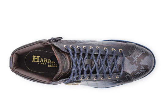 Polacchini in pelle blu effetto coccodrillo e pitone