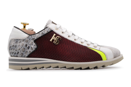 Traforato effect leather sneakers and crocodile printing