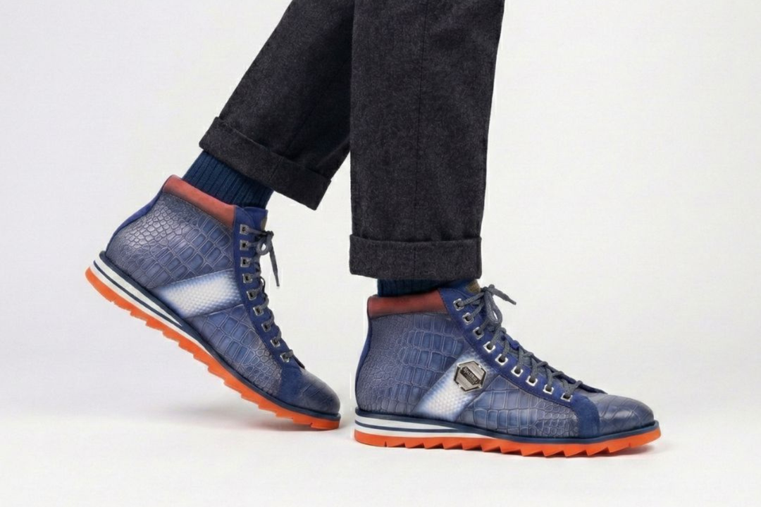 Stiefeletten aus Leder mit Krokodileffekt