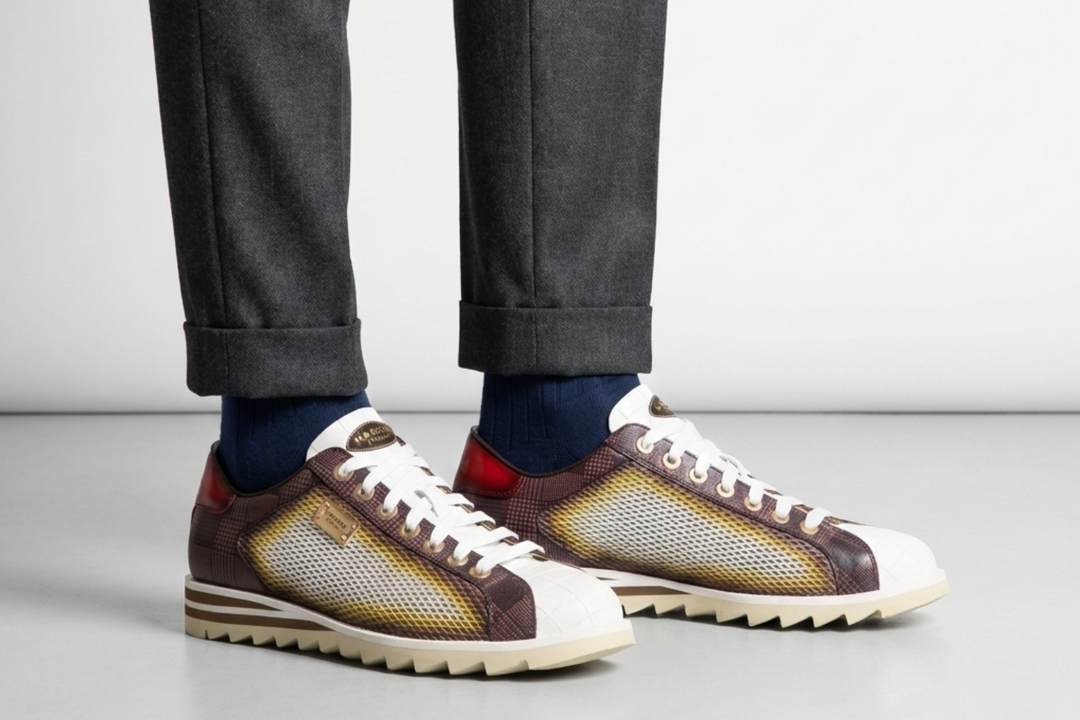 Sneakers mit Krokodileffekt und Perforationen