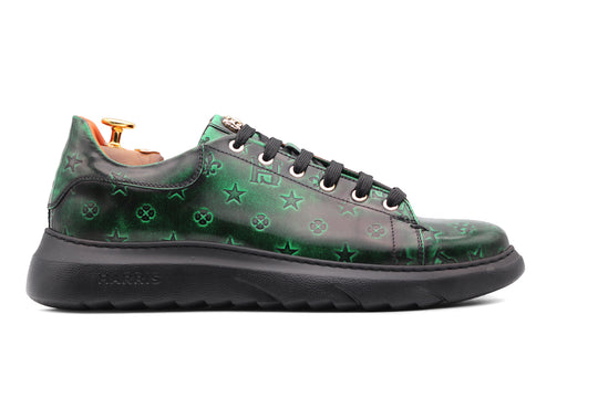 Vintage-print leather sneakers