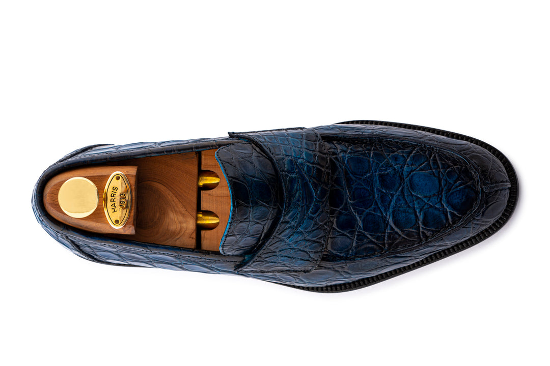 Mocassino in alligatore dipinto a mano Blu