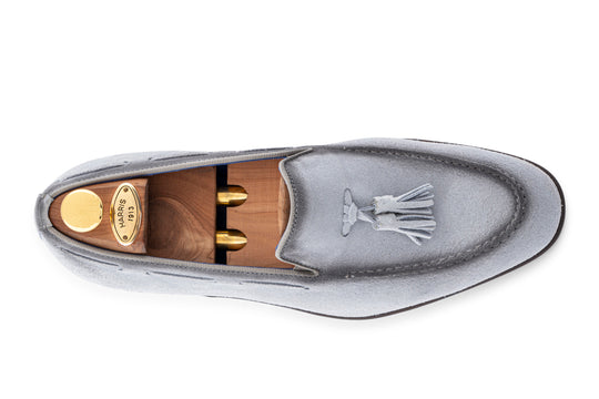 Mocassino in suede con pon pon Grigio
