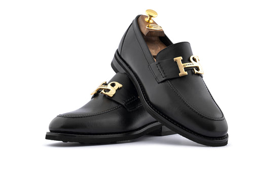 Black printed leather moccasin