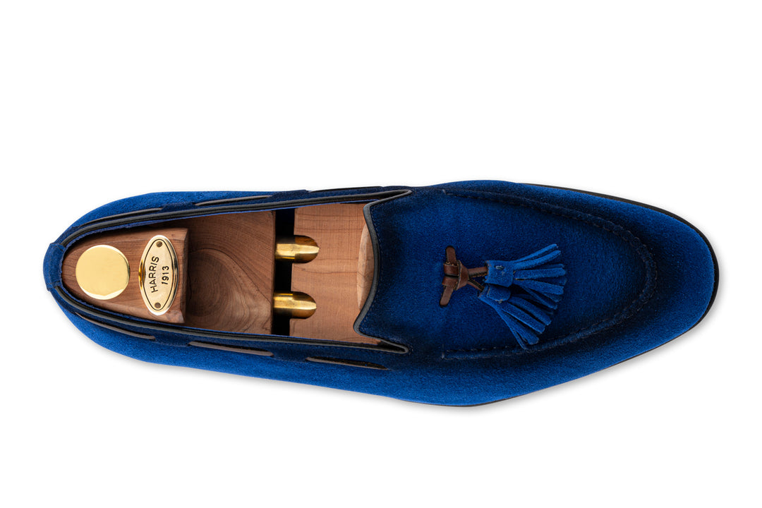 Mocassino in suede con pon pon Blu