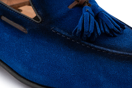 Mocassino in suede con pon pon Blu