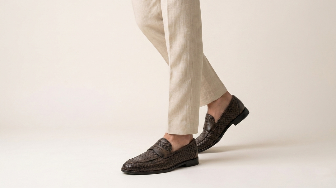 Mocassino in pelle intrecciata dipinto a mano