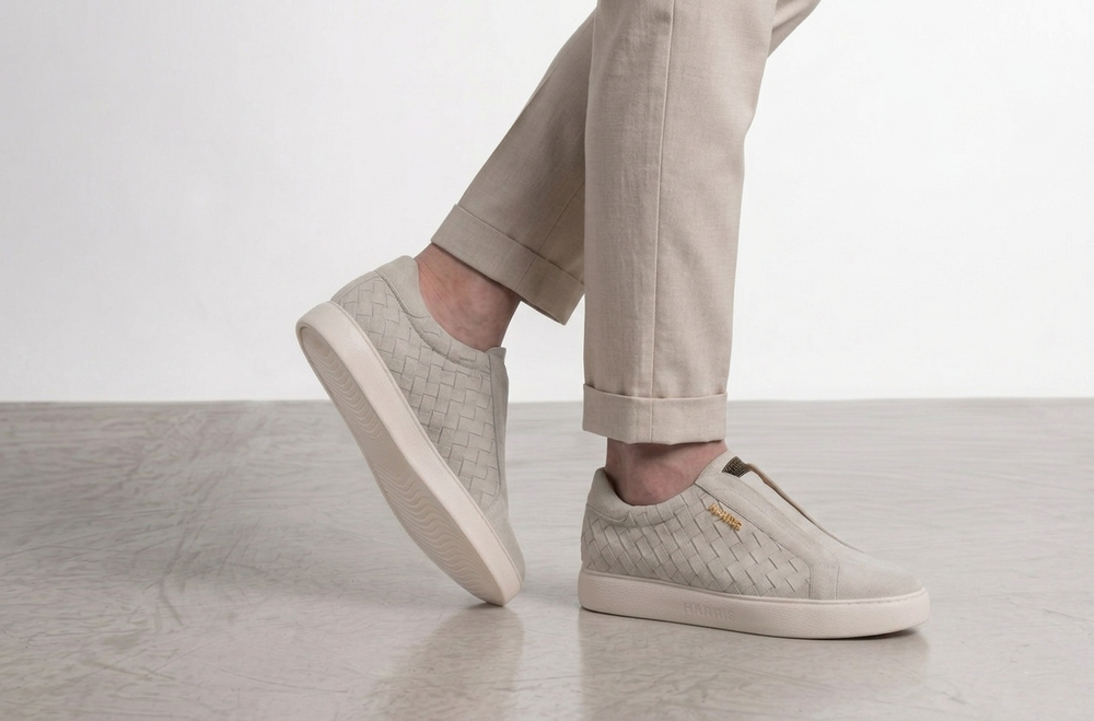 Zapatillas slip-on de piel tejida