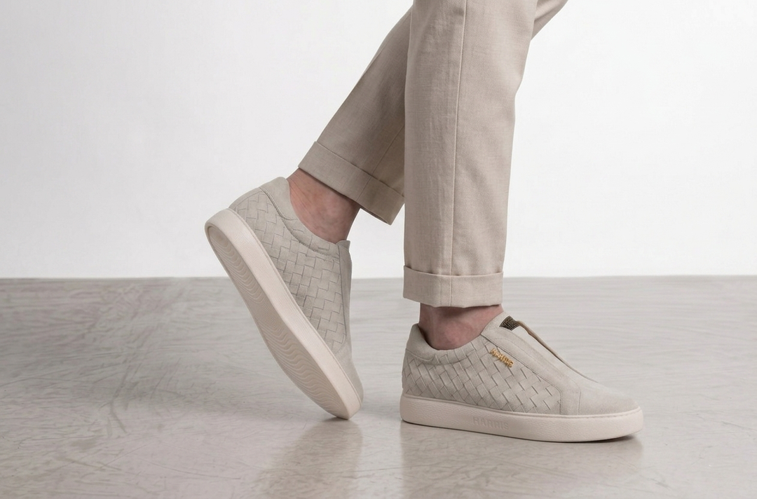 Sneakers slipon in pelle intrecciata