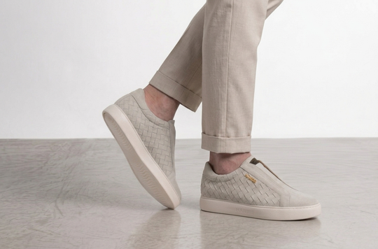 Sneakers slipon in pelle intrecciata