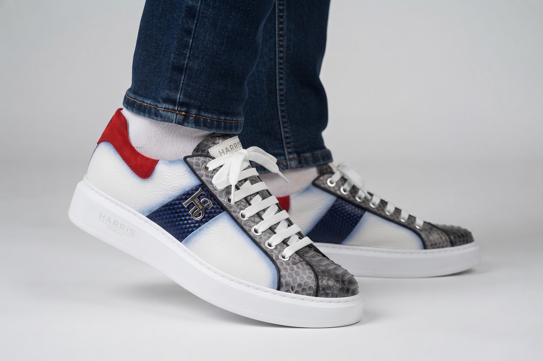 Sneakers in pelle morbida e pitone Blu