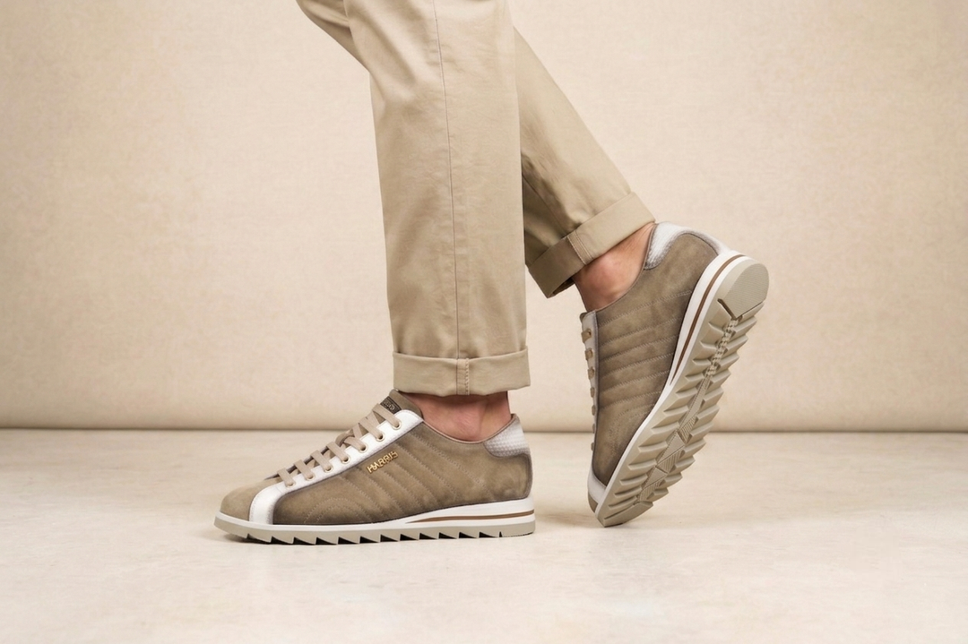 Sneakers in suede e pelle sfumata Beige