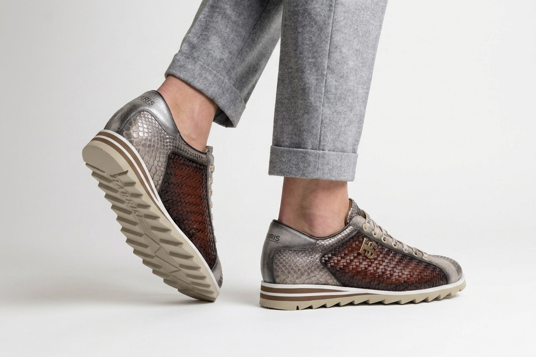 Sneakers aus gewebtem Leder und Python