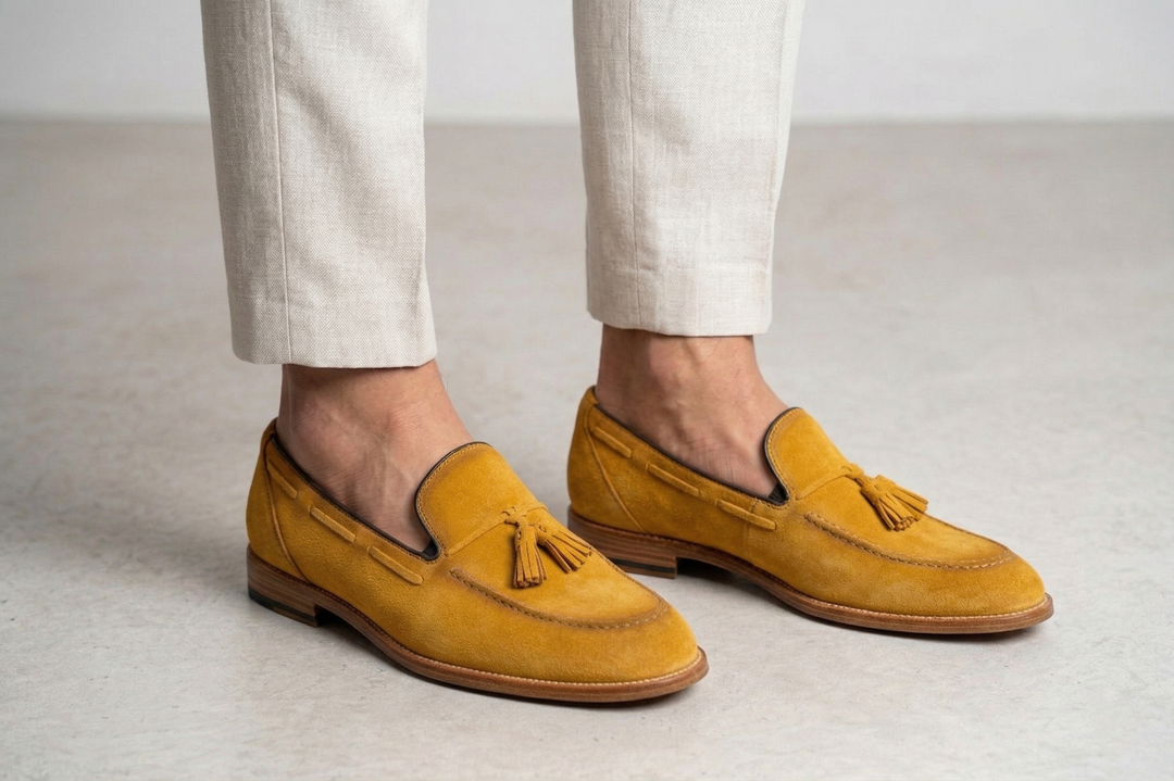 Mocassino in suede con pon pon