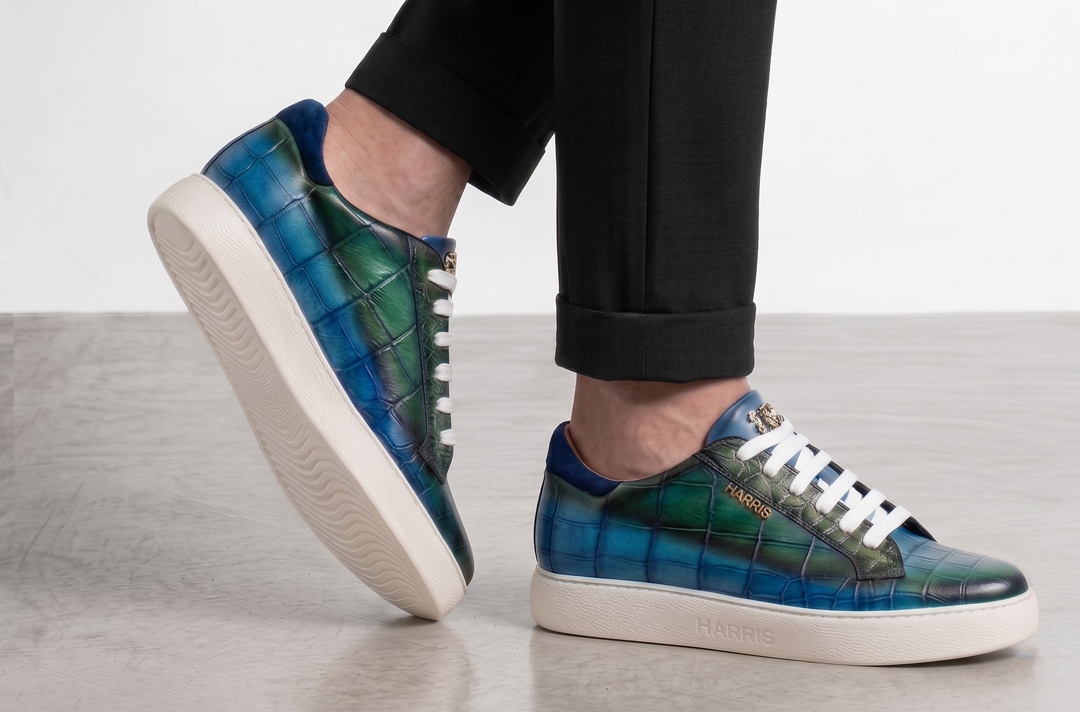 Sneakers in pelle effetto coccodrillo