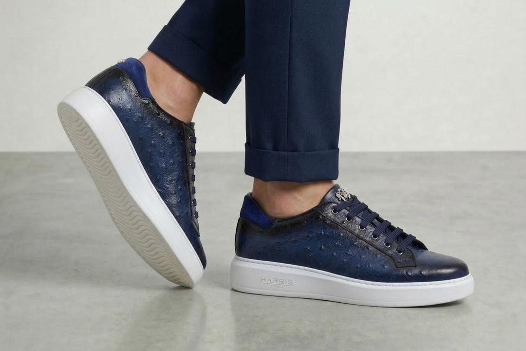 Ostrich-effect printed leather sneakers