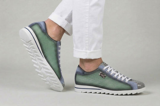 Bedruckte Sneakers aus Leder und Python