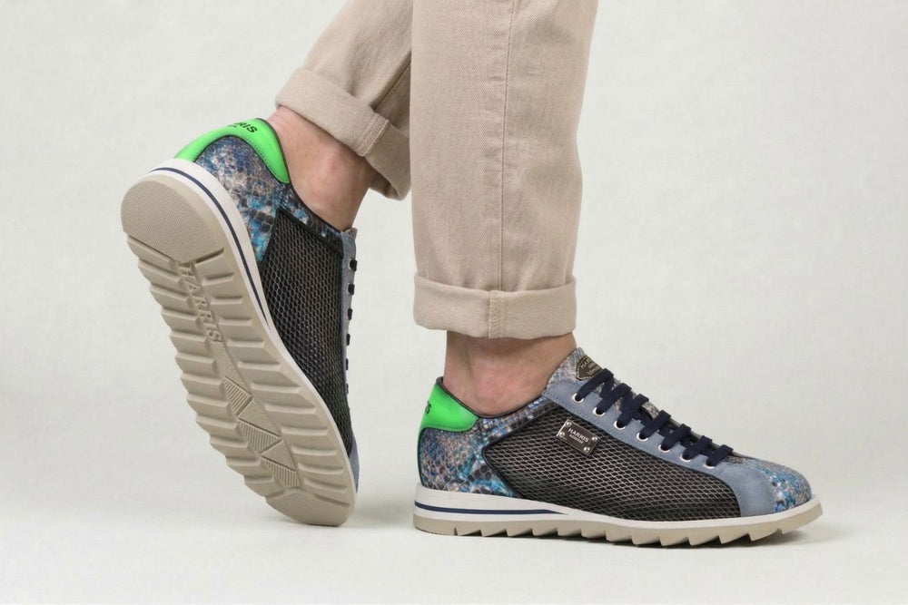 Printed leather and python sneakers