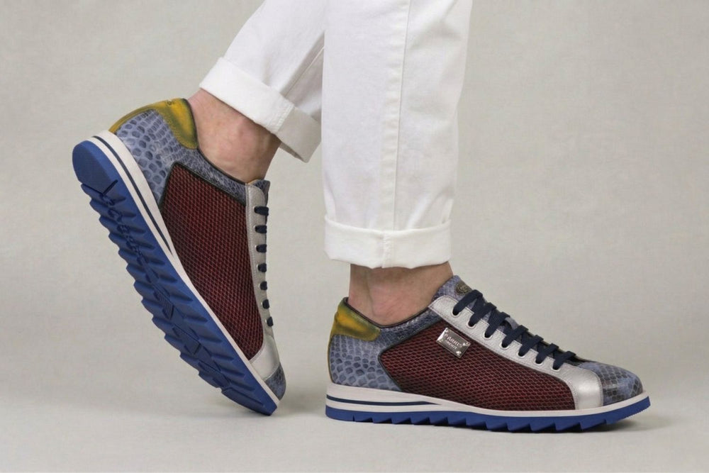 Sneakers in pelle stampata e pitone