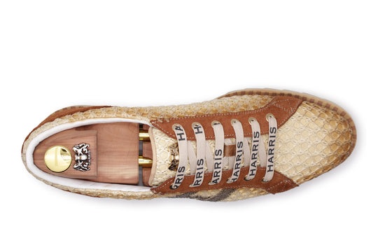 Leder- und Raffia -Turnschuhe