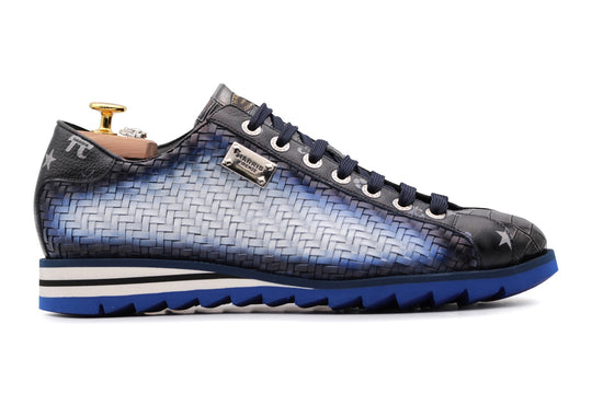 Sneakers in pelle intrecciata sfumata a mano