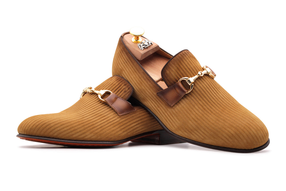 Mocassino in suede rigato con morsetto