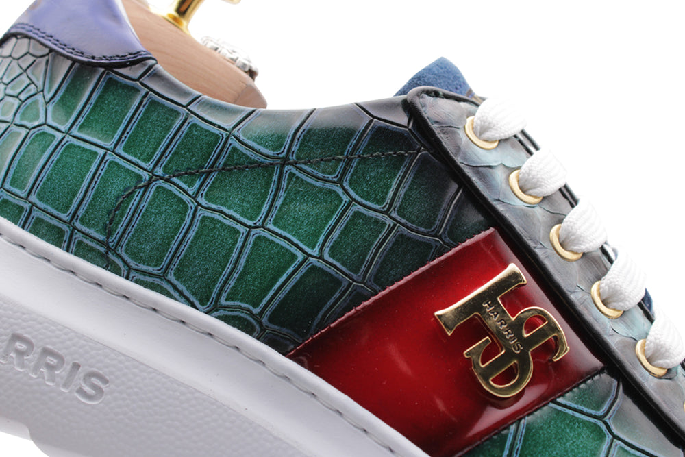 Baskets en cuir imprimé et python