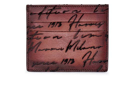Card holder in hand-painted leather and writer print