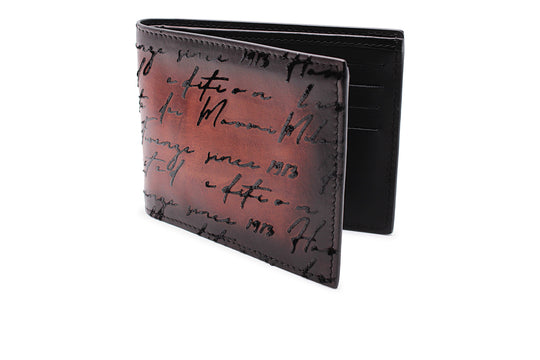 Wallet in hand-painted leather and writer print
