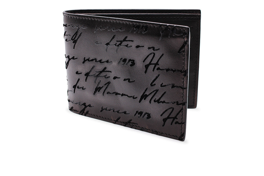 Wallet in hand-painted leather and writer print