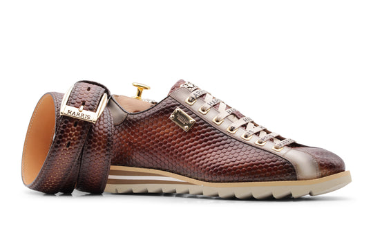 Sneakers in pelle stampata dipinta a mano