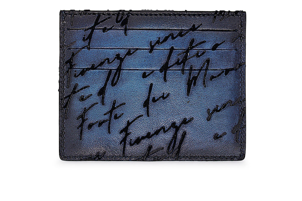 Card holder in hand-painted leather and writer print