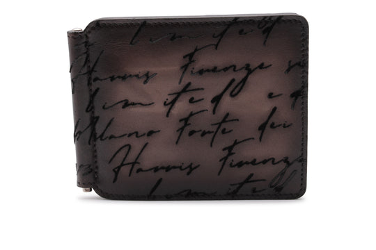 Money holder in hand-painted leather and writer print