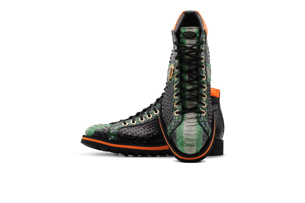 Orangefarbene Python-Stiefelette in limitierter Auflage