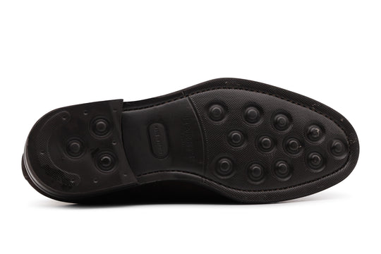 Doppia fibbia in suede testa di moro sfumata a mano