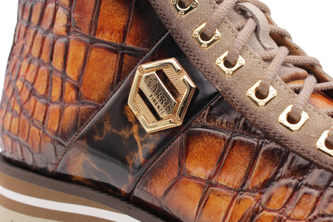 Crocodile effect leather ankle boot