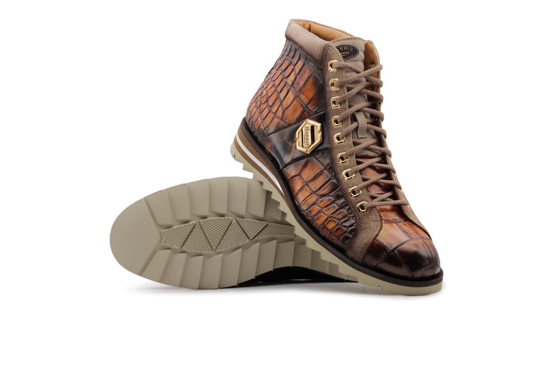 Crocodile effect leather ankle boot