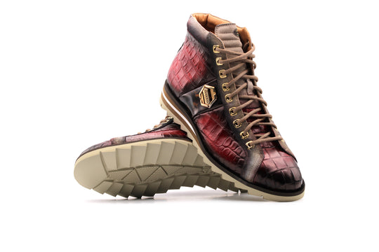 Stiefeletten aus Leder mit Krokodileffekt