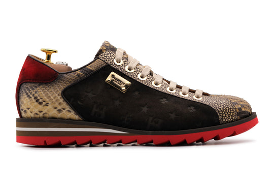 Sneakers aus Monogramm-Wildleder und Python