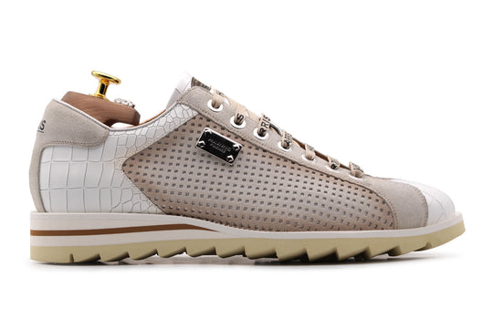 Sneakers in perforated leather and crocodile effect