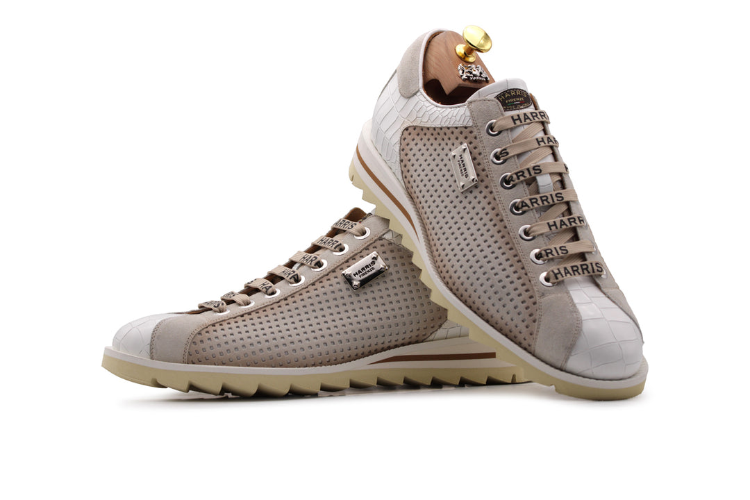 Sneakers in perforated leather and crocodile effect