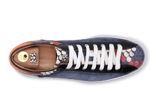 Sneakers in camoscio monogram e pitone