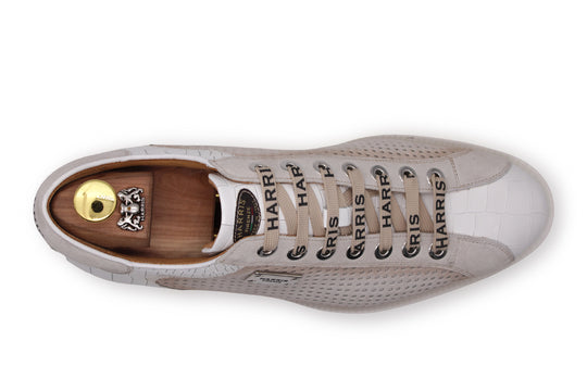 Sneakers in perforated leather and crocodile effect