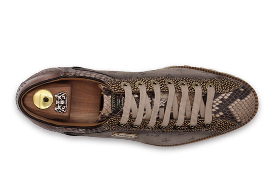 Sneakers aus Wildleder und Python