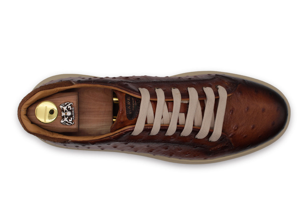 Ostrich-effect printed leather sneakers